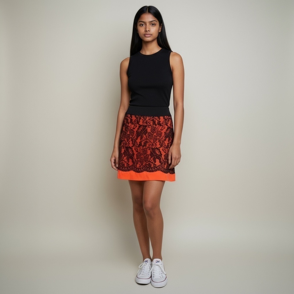 The Limited Black and Orange Lace Pencil Skirt